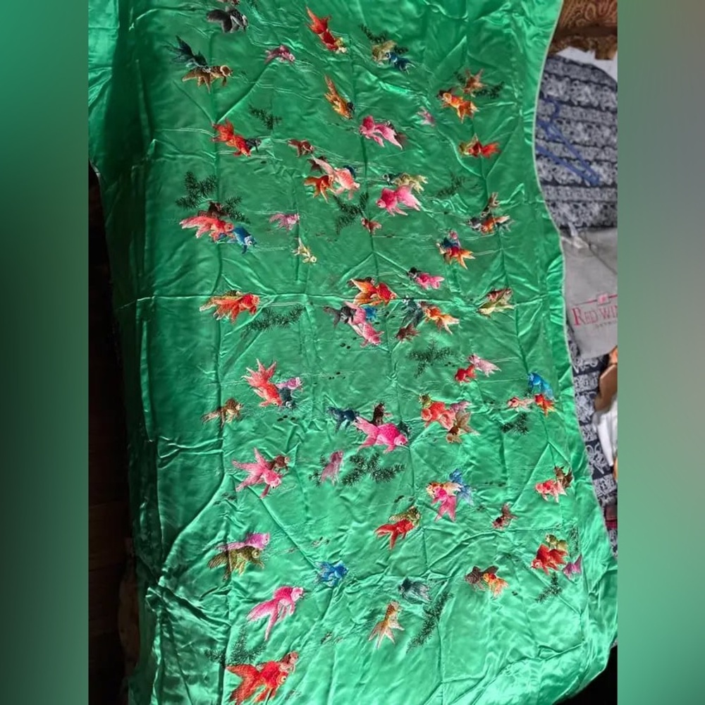 new Chinese gold fish embroidered fabric, 54”x70”